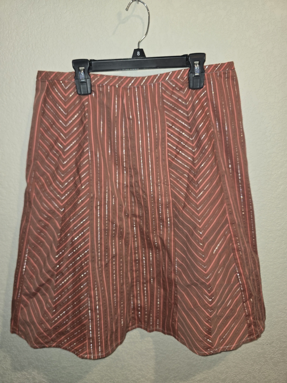 Willi Smith Women's Terracotta Coral Striped Metallic Lurex A-Line Skirt -